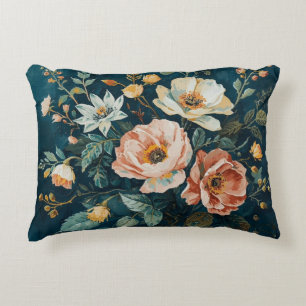Dunkles Teal Blau Orange Vintage Cottagecore Flora Dekokissen