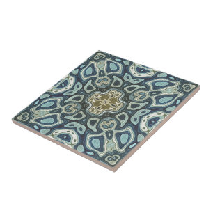 Dunkles Teal Blau Seafoam Grün Ethnische Stammesku Fliese