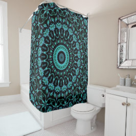 Dunkles Teal-Blumen-Noir-Mandala Duschvorhang