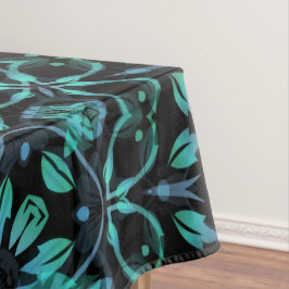 Dunkles Teal-Blumen-Noir-Mandala Tischdecke