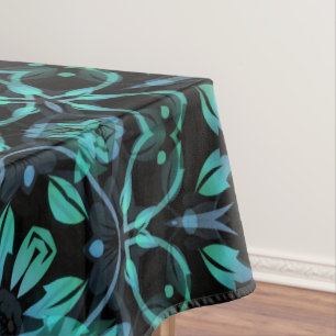 Dunkles Teal-Blumen-Noir-Mandala Tischdecke