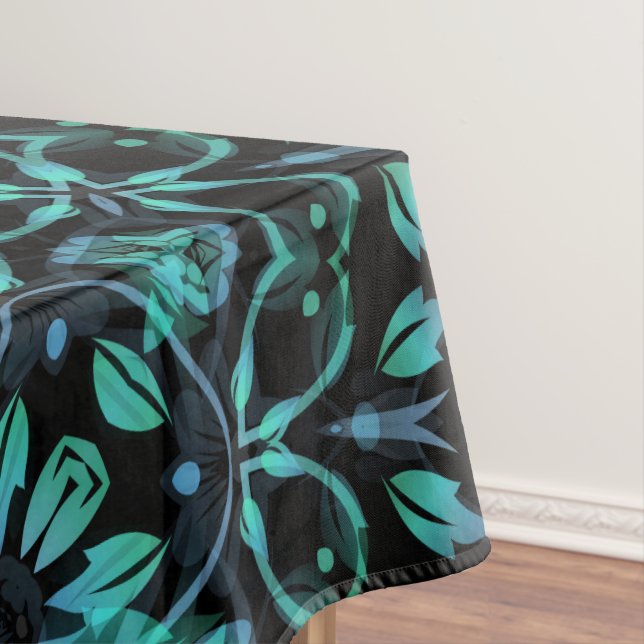 Dunkles Teal-Blumen-Noir-Mandala Tischdecke (Beispiel)
