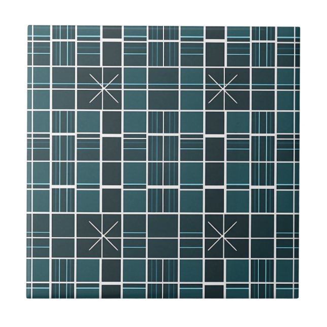 Dunkles Teal-Rastermuster Sternenexplosion-Akzent  Fliese (Vorderseite)