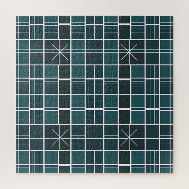 Dunkles Teal-Rastermuster Sternenexplosion-Akzent  Puzzle (Vertikal)