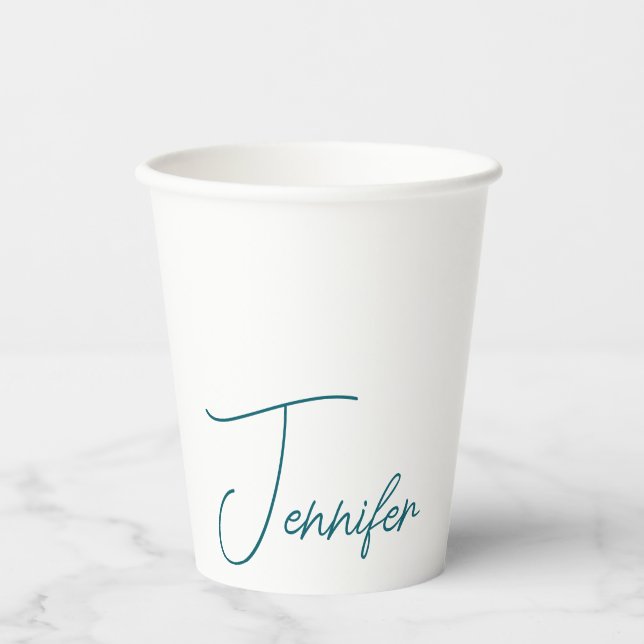 Dunkles Teal-Trend Modern Minimalist Handgeschrieb Pappbecher (Vorderseite)