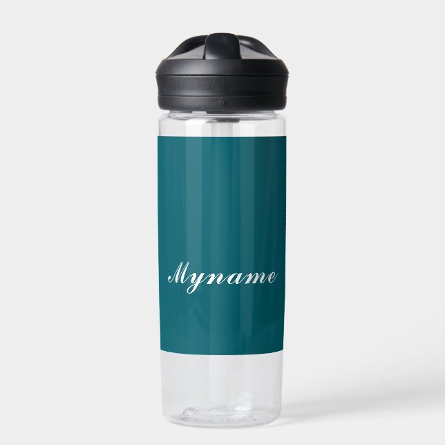 Dunkles Teal-Trendy-Modern-Minimalist-Chic-Name Trinkflasche (Vorderseite)