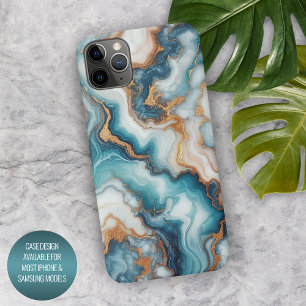 Dunkles Teal Türkis Blau Gold Marmor Kunst Muster iPhone 15 Pro Max Hülle