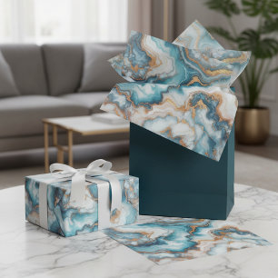 Dunkles Teal Türkis Blau Gold Marmor Kunst Muster Seidenpapier