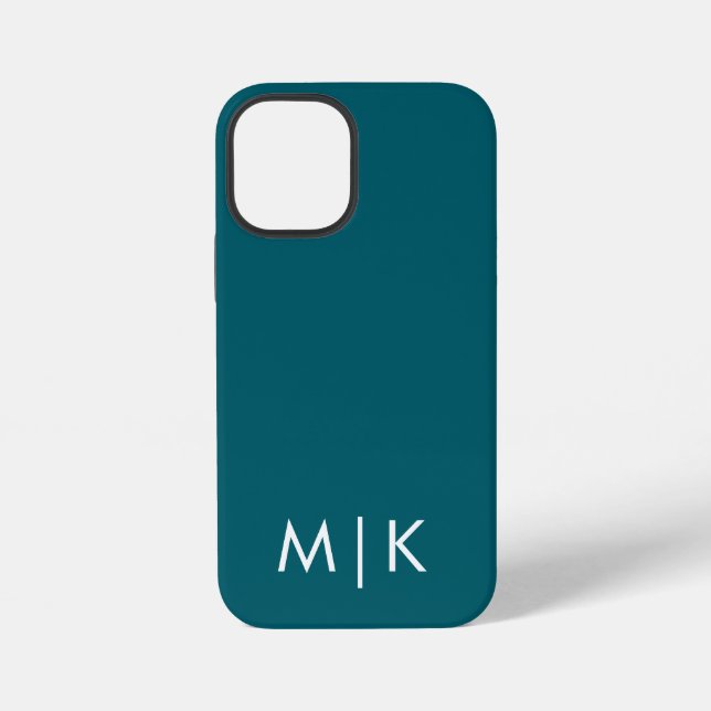 Dunkles Teal und Weiß Modernes Monogramm  iPhone Hülle (Rückseite)