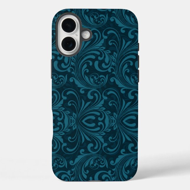 Dunkles Türkis-Blumen-Damaskusmuster Case-Mate iPhone Hülle (Rückseite)