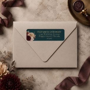 Dunkles Türkis-Blumen-Gothic-Hochzeitsadressetiket