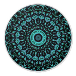 Dunkles Türkis Florales Mandala Keramikknauf