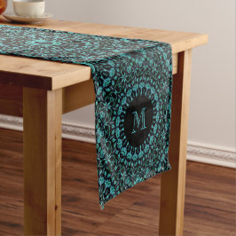 Dunkles Türkis Mandala Monogramm Mittelgroßer Tischläufer