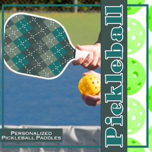 Dunkles Türkis und Grau Argyle mit Weißsticherei Pickleball Schläger