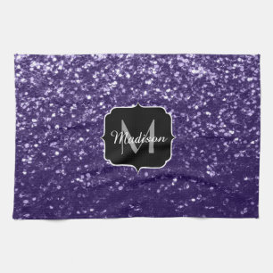 Dunkles Ultra-Violett-Lila-Glitterfunkeln Monogram Geschirrtuch