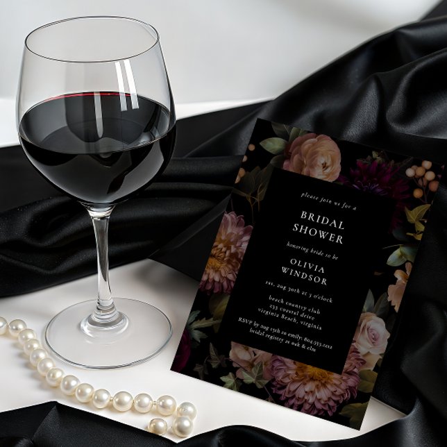 Dunkles und moody-gotisches Schwarzes Brautparty Einladung (Dark and Moody Floral Goth Bridal Shower Invitation )