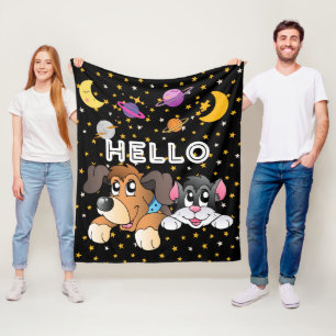 Dunkles Universum Schwarzes Muster Mond Sterne Kin Fleecedecke