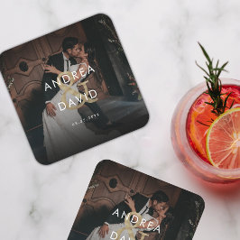 Dunkles verblassendes Foto und Monogramm Elegante  Rechteckiger Pappuntersetzer