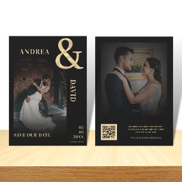 Dunkles verblasstes Foto Goldverdichter und QR-Cod Save The Date