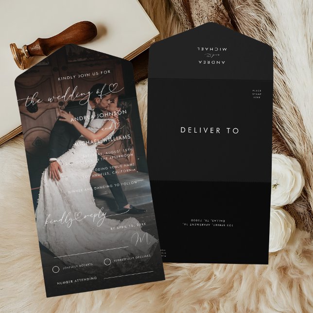 Dunkles verblasstes Foto Romantische Herzskripthoc All In One Einladung (Von Creator hochgeladen)