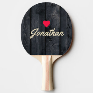 Dunkles verbranntes Holz Vintage Herz Signatur Tischtennis Schläger