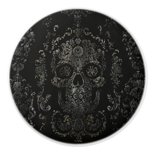 Dunkles Verziertes Schädeldesign Keramikknauf (Vorderseite)