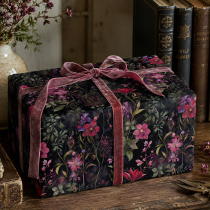 Dunkles Viktorianisches Blumenrosa Lila Decoupage Geschenkpapier