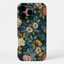 Dunkles Vintage-Blumen-Tough-iPhone-16-Pro-Max-Cas