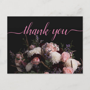 Dunkles Vintage-Burgund Floral Danke Postkarte
