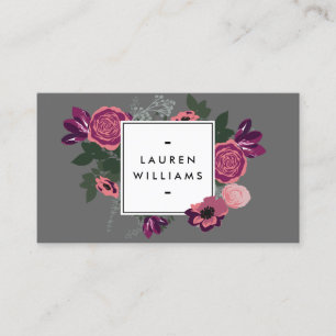 Dunkles, vintage-modernes florales Muster Grau Des Visitenkarte