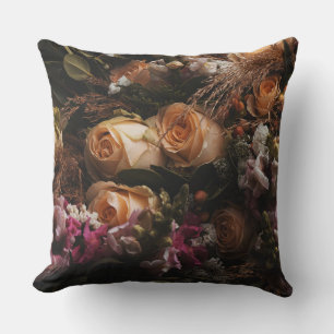 Dunkles vintage oranges Blumenmuster Kissen