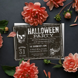 Dunkles Vintages Label Skulls Halloween-Party Einladung