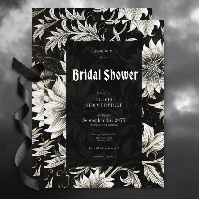 Dunkles Vintages Schwarz-Weiß-Damaskus-Brautparty Einladung (Dark Vintage Black & White Damask Bridal Shower Invitation)