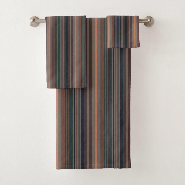 Dunkles Waldstreifen-Design  Badhandtuch Set (Insitu)