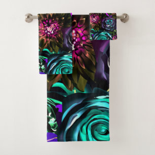 Dunkles Wunderland Fette Glamour Blumen Blumen Badhandtuch Set