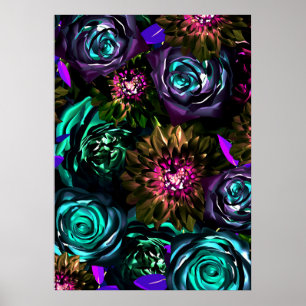 Dunkles Wunderland Fette Glamour Blumen Blüten Poster