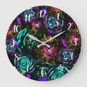 Dunkles Wunderland Kühner Glamour Floral Blumen Große Wanduhr