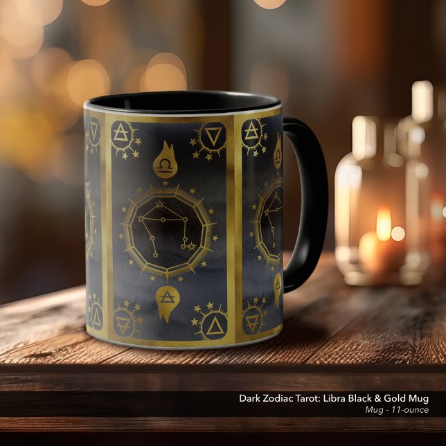 Dunkles Zodiac-Tarot: Libra Black & Gold Tasse (Dark Zodiac, Tarot, and Alchemy Mug: Libra in Black & Gold)