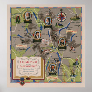 Dunlop Karte des Lake District, England Poster