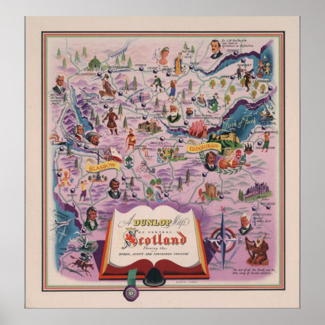 Dunlop Karte von Central Scotland Poster (Vorne)