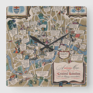 Dunlop map- Literary Landmarks of Central London Quadratische Wanduhr