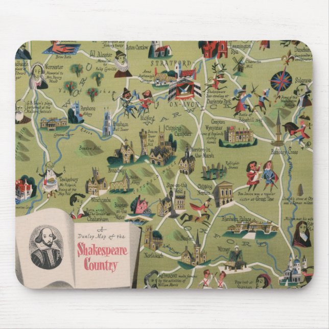 Dunlop Map of Shakespeare Country, England Mousepad (Vorne)