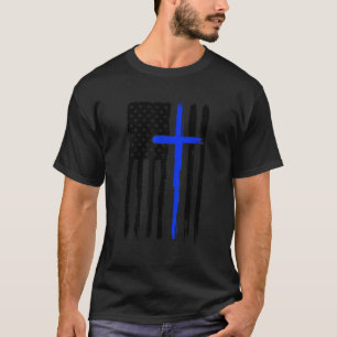 Dünne blaue gekreuzte Linie Jesus Christlicher Pol T-Shirt
