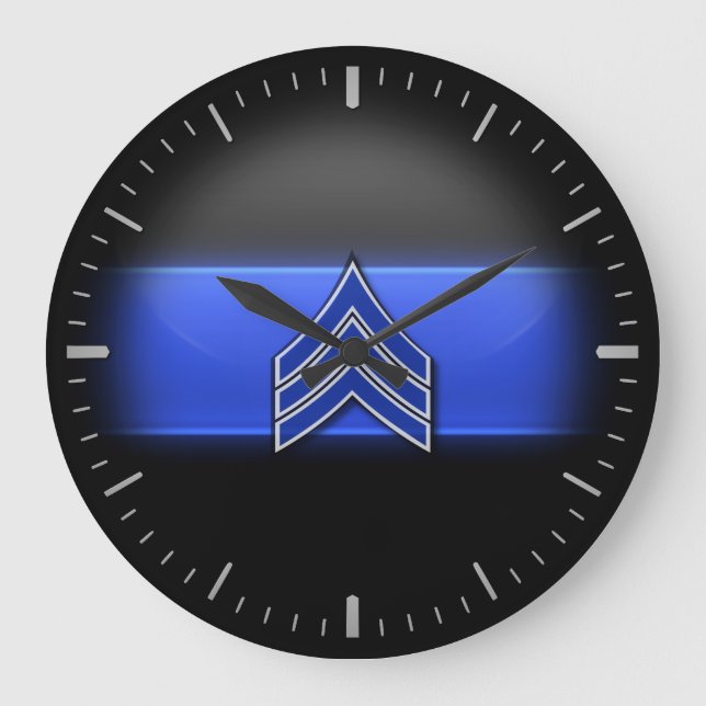 Dünne blaue Linie - blaue/weiße Streifen große Große Wanduhr (Vorderseite)