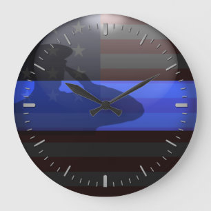 Dünne blaue Linie - Flag Salute Large Clock Große Wanduhr