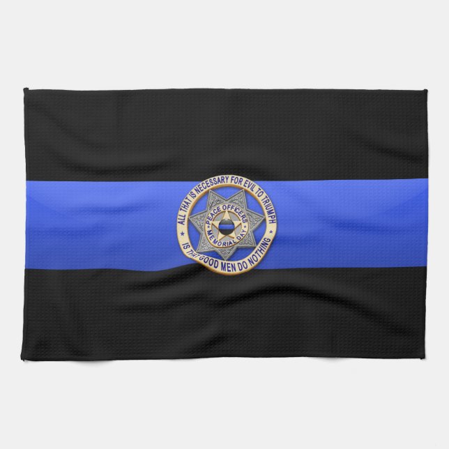 Dünne blaue Linie Flagge u. Abzeichen Geschirrtuch (Horizontal)