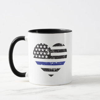 Dünne Blaue Linie Herz USA-Flagge Polizeiunterstüt Tasse