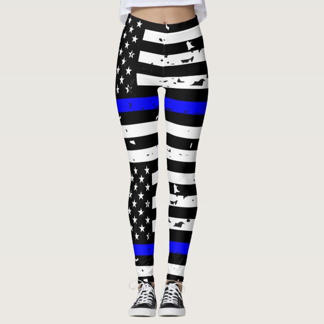 Dünne blaue Linie Leggings - horizontal (Vorderseite)