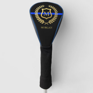 Dünne blaue Linie Monogram Name Imitat-Goldfolie Golf Headcover