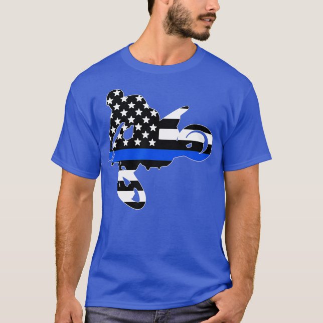Dünne blaue Linie Motocross-Schottenbike-Polizist T-Shirt (Vorderseite)